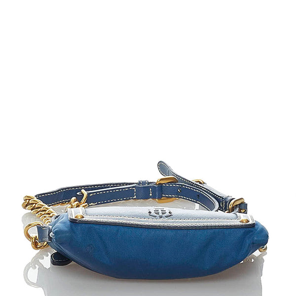 プラダ チェーン ショルダーバッグ ブルー ナイロン レザー レディース PRADA 【中古】