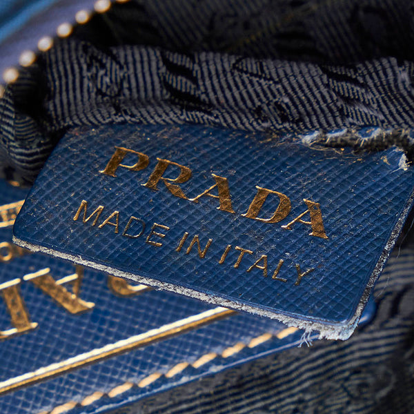 プラダ チェーン ショルダーバッグ ブルー ナイロン レザー レディース PRADA 【中古】