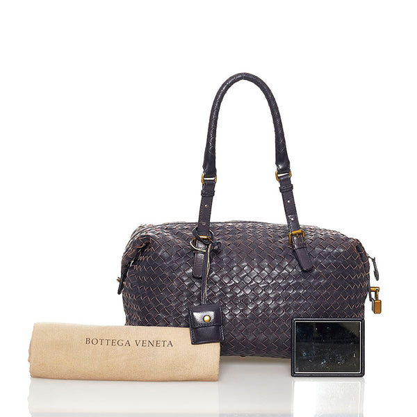 ボッテガヴェネタ イントレチャート ハンドバッグ パープル レザー レディース BOTTEGAVENETA 【中古】