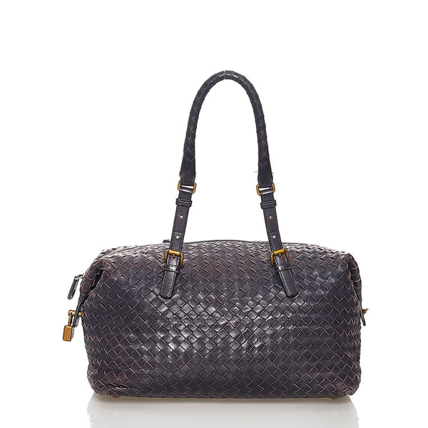 ボッテガヴェネタ イントレチャート ハンドバッグ パープル レザー レディース BOTTEGAVENETA 【中古】