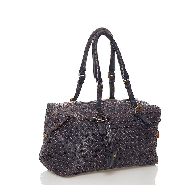 ボッテガヴェネタ イントレチャート ハンドバッグ パープル レザー レディース BOTTEGAVENETA 【中古】
