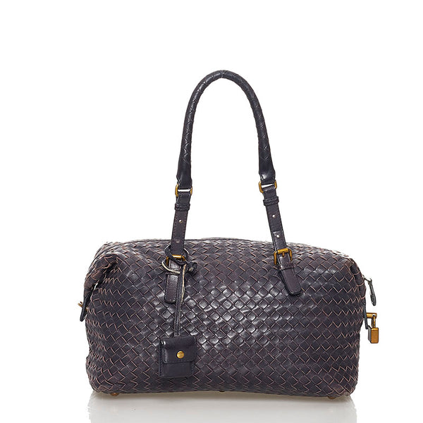 ボッテガヴェネタ イントレチャート ハンドバッグ パープル レザー レディース BOTTEGAVENETA 【中古】