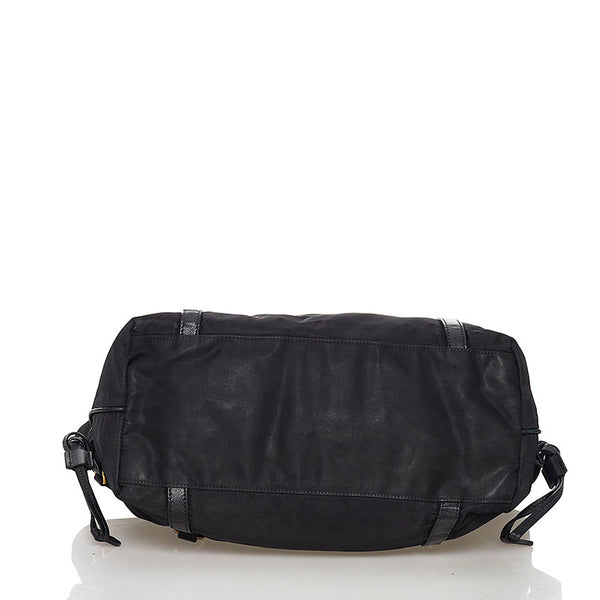プラダ ロゴジャガード トートバッグ ブラック ナイロン レザー レディース PRADA 【中古】