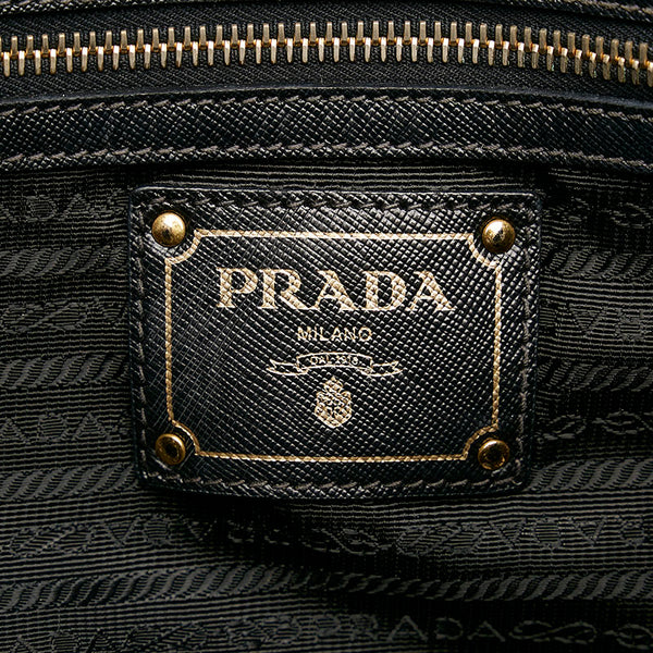 プラダ ロゴジャガード トートバッグ ブラック ナイロン レザー レディース PRADA 【中古】