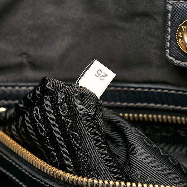 プラダ ロゴジャガード トートバッグ ブラック ナイロン レザー レディース PRADA 【中古】