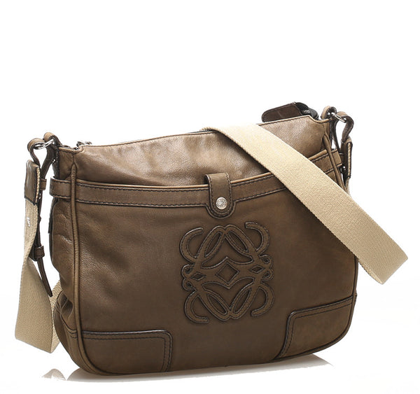 ロエベ アナグラム カーキ レザー ショルダーバッグ レディース LOEWE 中古
