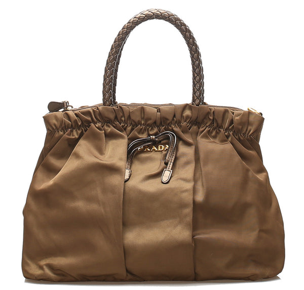 プラダ カーキ ナイロン レザー ハンドバッグ レディース PRADA 中古