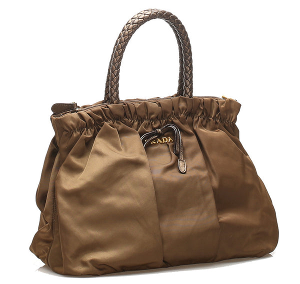 プラダ カーキ ナイロン レザー ハンドバッグ レディース PRADA 中古