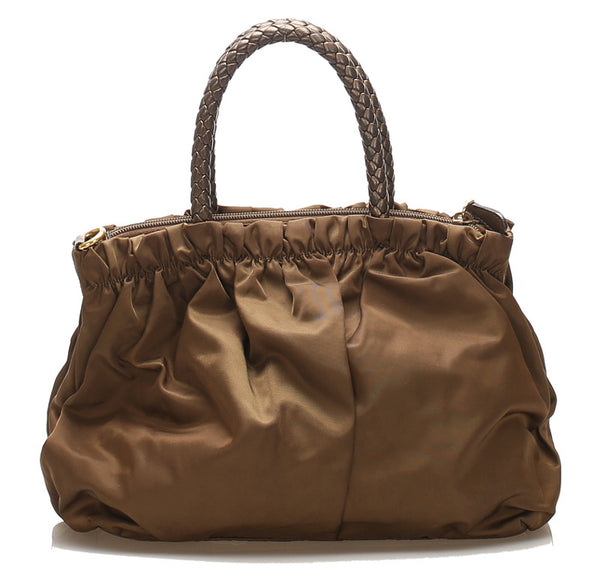 プラダ カーキ ナイロン レザー ハンドバッグ レディース PRADA 中古