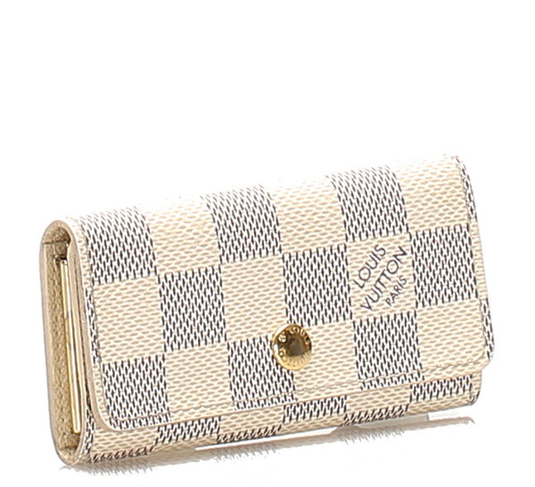 ルイ ヴィトン ミュルティクレ4 ダミエ アズール N60386 ホワイト 白 PVC レザー キーケース LOUIS VUITTON ユニセックス 中古