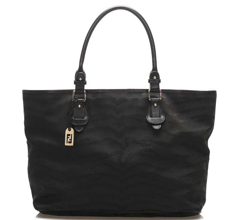 フェンディ 虎柄 8BH115 ブラック キャンバス レザー トートバッグ レディース FENDI 中古