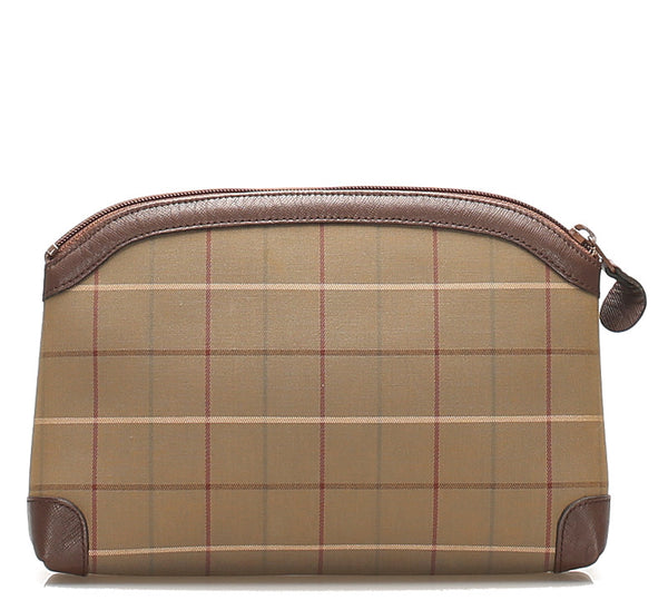 バーバリー カーキ 緑 キャンバス レザー クラッチバッグ ユニセックス BURBERRY 中古