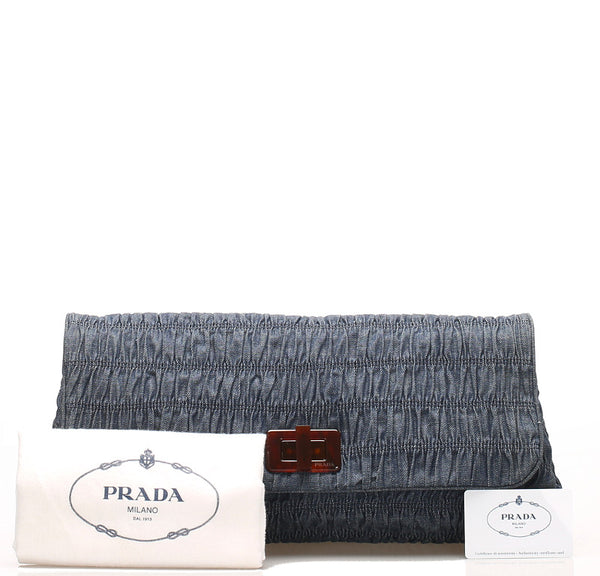 プラダ BP0500 ブルー 青 デニム クラッチバッグ PRADA レディース 中古