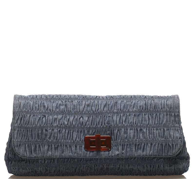 プラダ BP0500 ブルー 青 デニム クラッチバッグ PRADA レディース 中古
