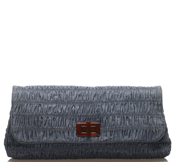 プラダ BP0500 ブルー 青 デニム クラッチバッグ PRADA レディース 中古