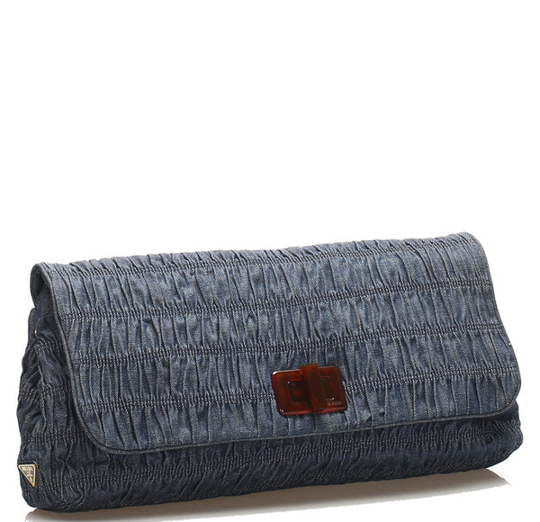 プラダ BP0500 ブルー 青 デニム クラッチバッグ PRADA レディース 中古