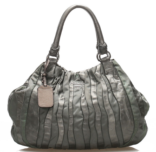 プラダ グリーン ナイロン レザー トートバッグ レディース PRADA 中古