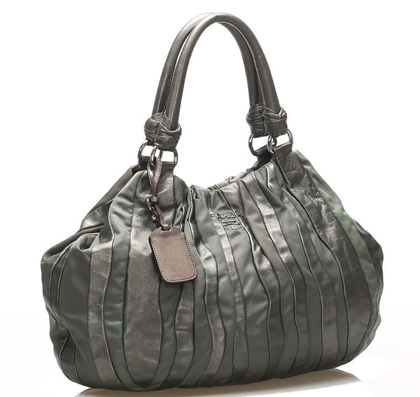 プラダ グリーン ナイロン レザー トートバッグ レディース PRADA 中古