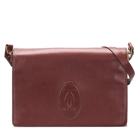 カルティエ ボルドー レザー ショルダーバッグ CARTIER レディース 中古