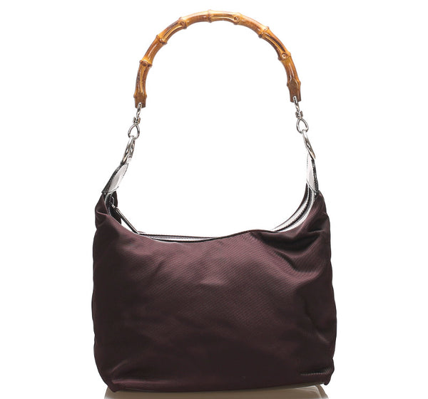 グッチ バンブー 000・2855・0531・5 パープル ナイロン レザー ハンドバッグ レディース GUCCI 中古
