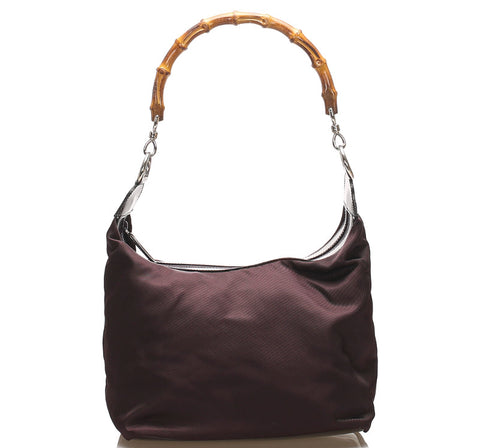 グッチ バンブー 000・2855・0531・5 パープル ナイロン レザー ハンドバッグ レディース GUCCI 中古