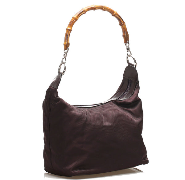 グッチ バンブー 000・2855・0531・5 パープル ナイロン レザー ハンドバッグ レディース GUCCI 中古