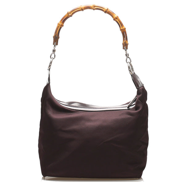 グッチ バンブー 000・2855・0531・5 パープル ナイロン レザー ハンドバッグ レディース GUCCI 中古