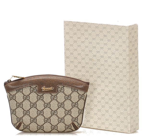 グッチ GGスプリーム ブラウン 茶 PVC レザー ポーチ レディース GUCCI 中古