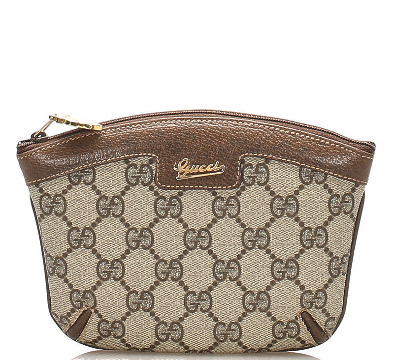 グッチ GGスプリーム ブラウン 茶 PVC レザー ポーチ レディース GUCCI 中古