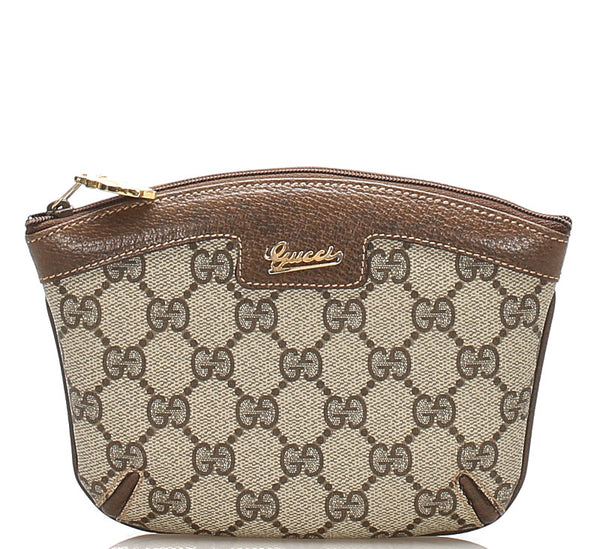 グッチ GGスプリーム ブラウン 茶 PVC レザー ポーチ レディース GUCCI 中古