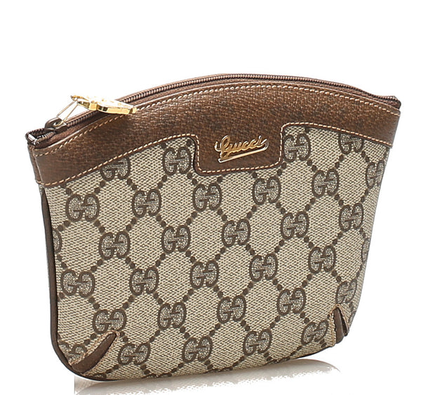 グッチ GGスプリーム ブラウン 茶 PVC レザー ポーチ レディース GUCCI 中古