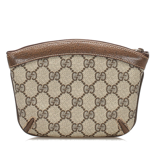 グッチ GGスプリーム ブラウン 茶 PVC レザー ポーチ レディース GUCCI 中古