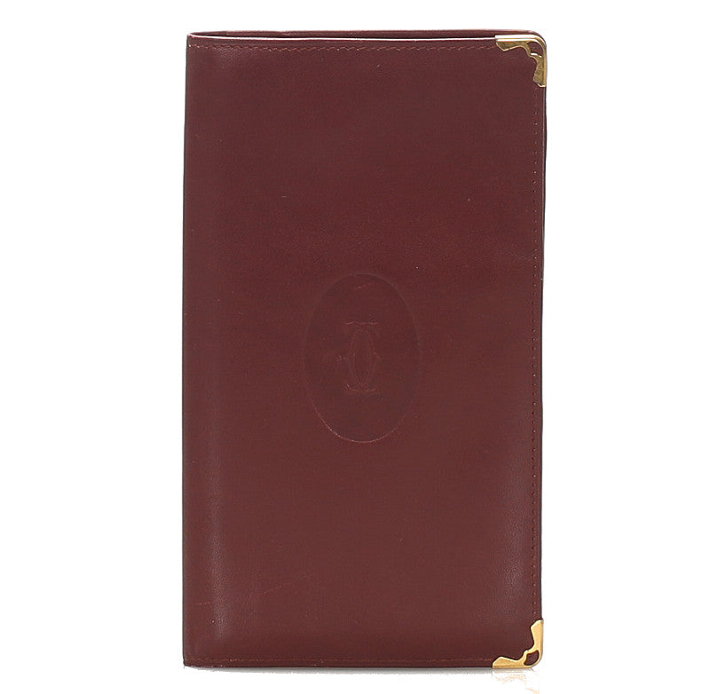 カルティエ マスト ボルドー レザー 長財布 メンズ CARTIER 中古