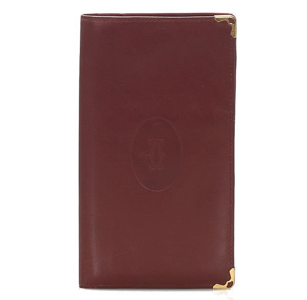 カルティエ マスト ボルドー レザー 長財布 メンズ CARTIER 中古