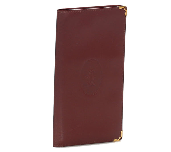 カルティエ マスト ボルドー レザー 長財布 メンズ CARTIER 中古