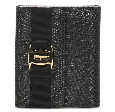 サルヴァトーレフェラガモ ブラック 黒 レザー 二つ折り財布 レディース Salvatore Ferragamo 中古