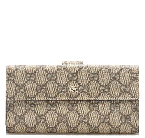 グッチ GGスプリーム ブラウン 茶 PVC レザー 長財布 GUCCI ユニセックス 中古