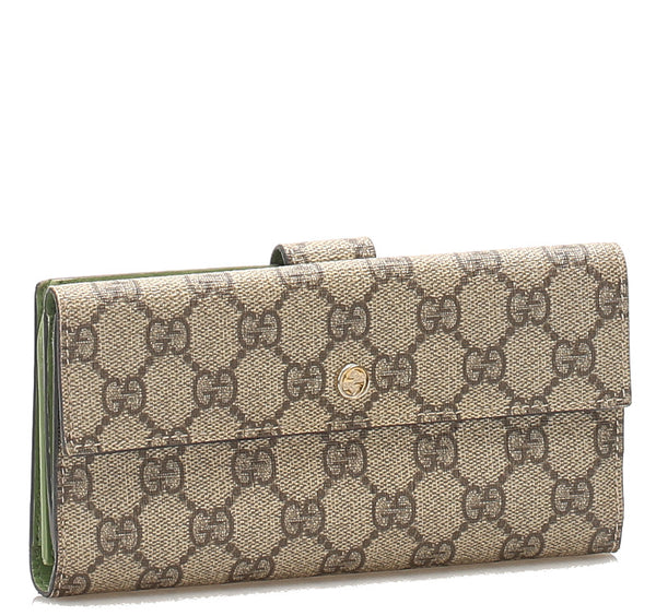 グッチ GGスプリーム ブラウン 茶 PVC レザー 長財布 GUCCI ユニセックス 中古