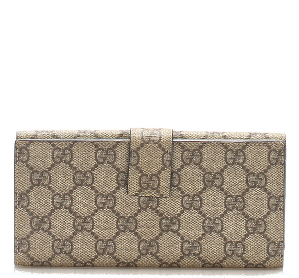 グッチ GGスプリーム ブラウン 茶 PVC レザー 長財布 GUCCI ユニセックス 中古