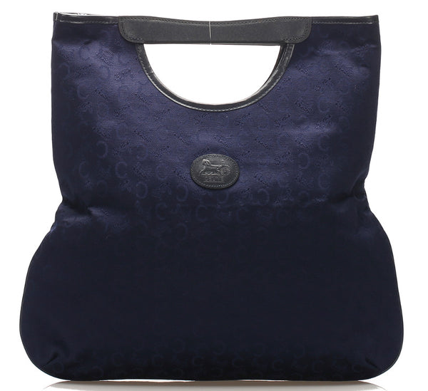 セリーヌ Cマカダム ブルー 青 キャンバス レザー ハンドバッグ レディース CELINE 中古