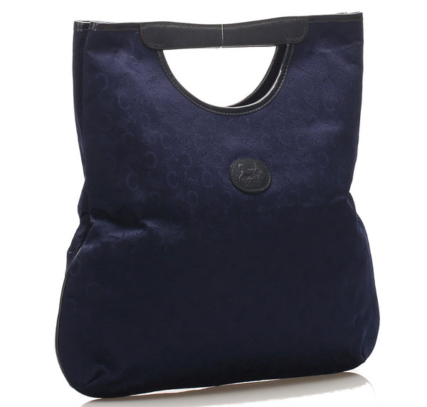 セリーヌ Cマカダム ブルー 青 キャンバス レザー ハンドバッグ レディース CELINE 中古