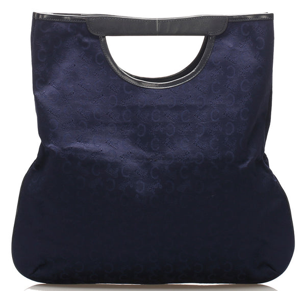 セリーヌ Cマカダム ブルー 青 キャンバス レザー ハンドバッグ レディース CELINE 中古