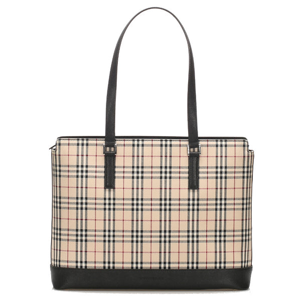 バーバリー ハウスチェック ブラウン ブラック  キャンバス レザー トートバッグ BURBERRY ユニセックス 中古