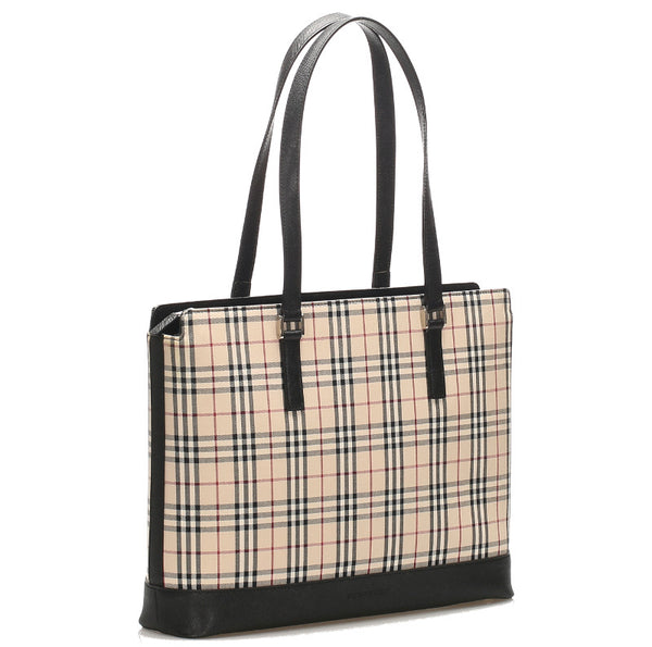 バーバリー ハウスチェック ブラウン ブラック  キャンバス レザー トートバッグ BURBERRY ユニセックス 中古