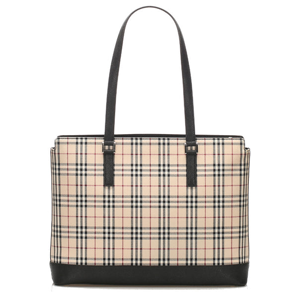 バーバリー ハウスチェック ブラウン ブラック  キャンバス レザー トートバッグ BURBERRY ユニセックス 中古