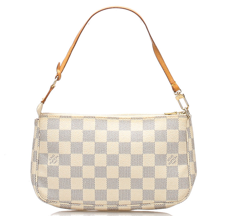 ルイ ヴィトン ダミエアズール アクセソワール N51986 ホワイト 白 PVC レザー ポシェット LOUIS VUITTON レディース 中古