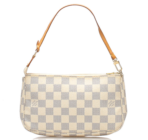 ルイ ヴィトン ダミエアズール アクセソワール N51986 ホワイト 白 PVC レザー ポシェット LOUIS VUITTON レディース 中古