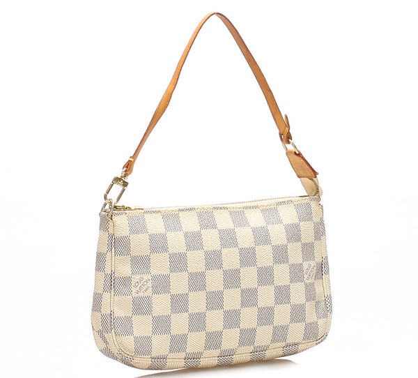 ルイ ヴィトン ダミエアズール アクセソワール N51986 ホワイト 白 PVC レザー ポシェット LOUIS VUITTON レディース 中古