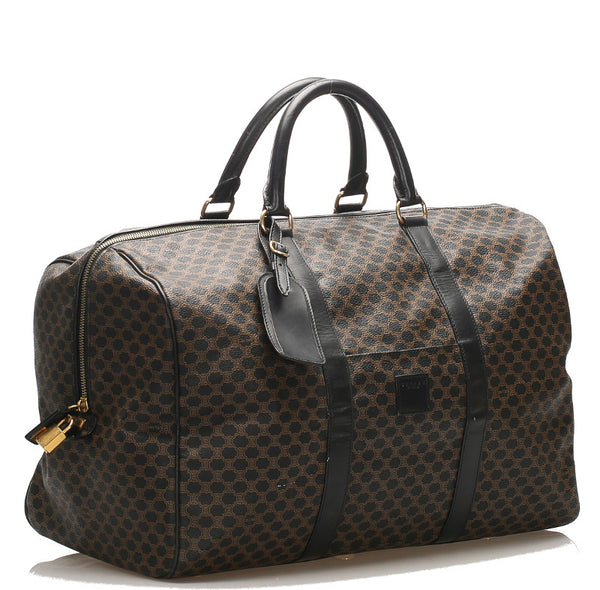 セリーヌ マカダム柄 ブラウン 茶 PVC レザー ボストンバッグ レディース CELINE 中古