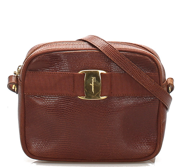 サルヴァトーレフェラガモ DE-21 3096 ブラウン 茶 レザー ショルダーバッグ Salvatore Ferragamo レディース 中古